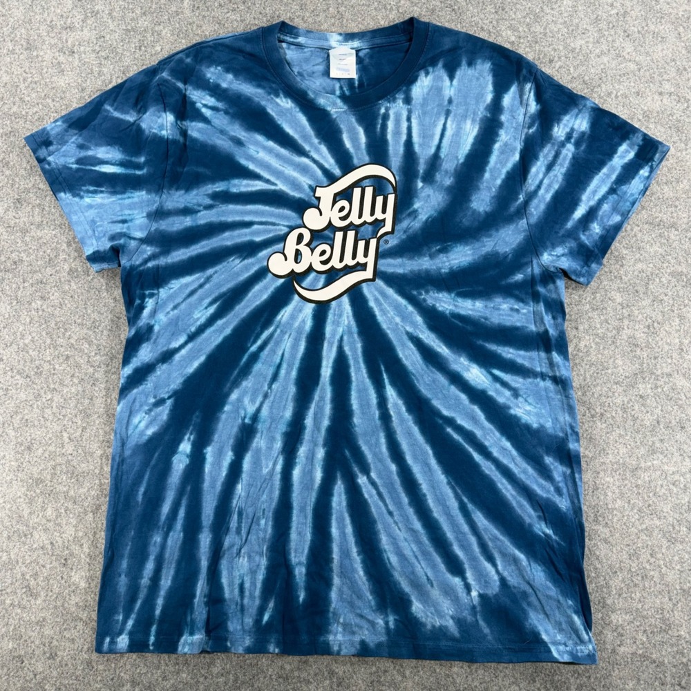 Jelly Belly Port & Company Blue Tie Dye Graphic T-Shirt Mens Large L candy tee